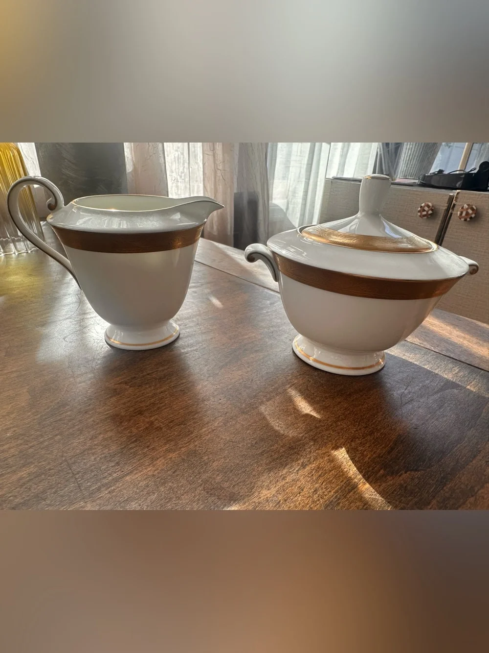 Mikasa Crown Jewel Gold Rim Sugar and Creamer Set